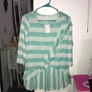 turquoise and mint ruffle top